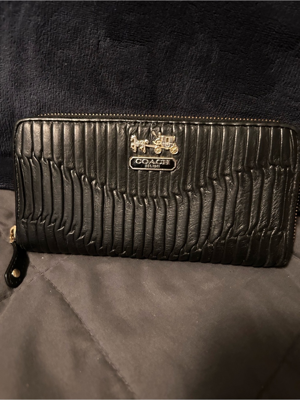 Coach Black Madison Gathered Leather  Zip-Around Wallet